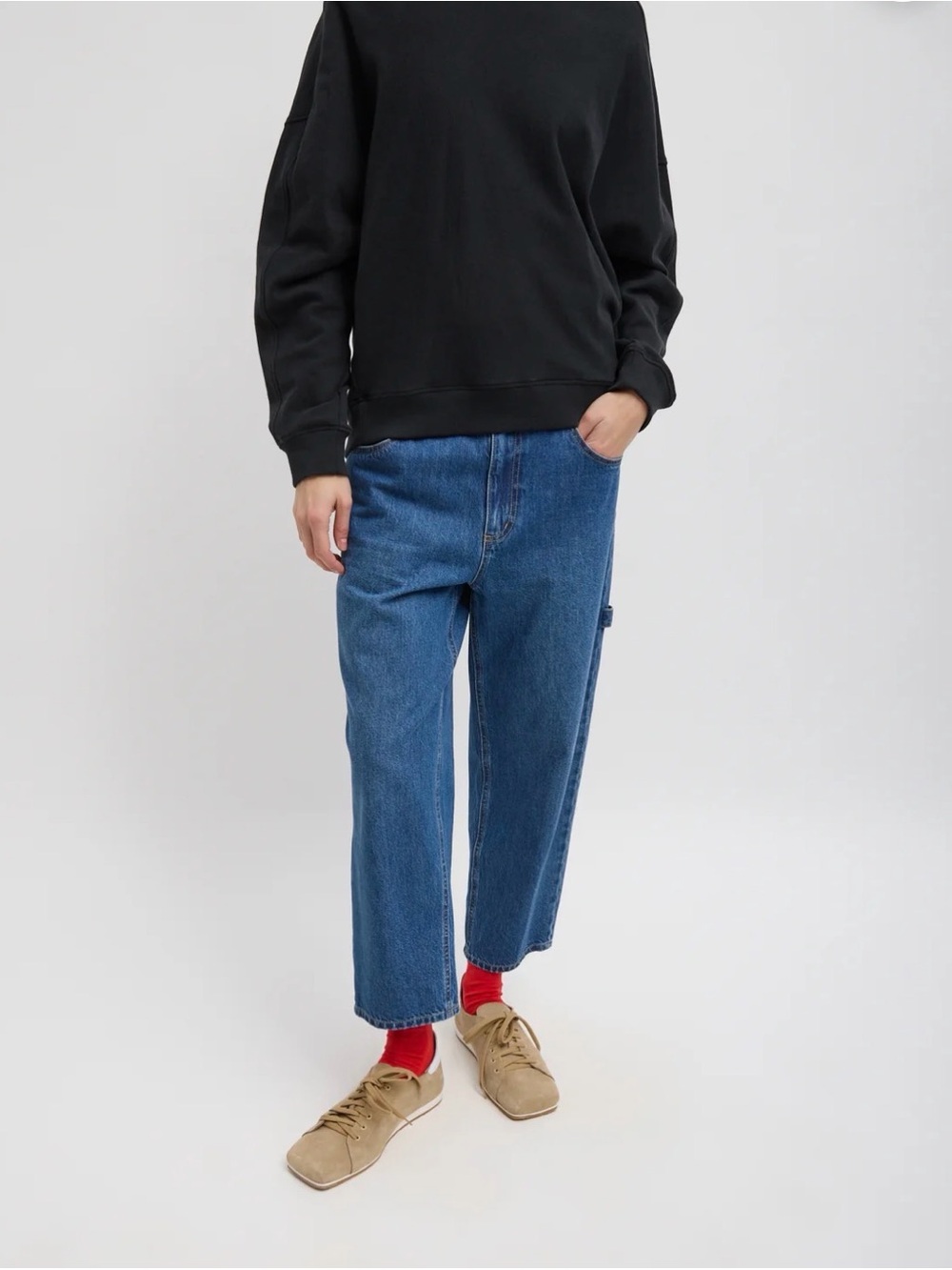 Tibi Spring Denim Cropped Slouchy Cargo Jean